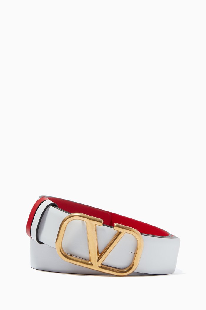 Valentino Garavani VLOGO Reversible Glossy Calfskin 30mm Belt, White