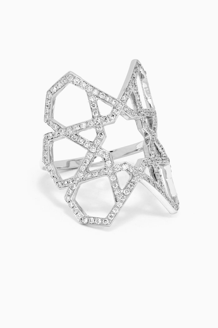 

Arabesque Deco Diamond Ring in 18kt White Gold, Silver