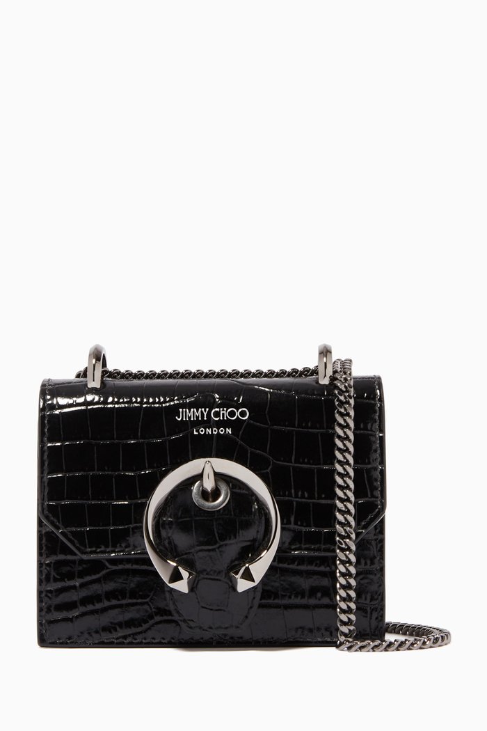 

Mini Paris Bag in Shiny Croc-Embossed Leather, Black