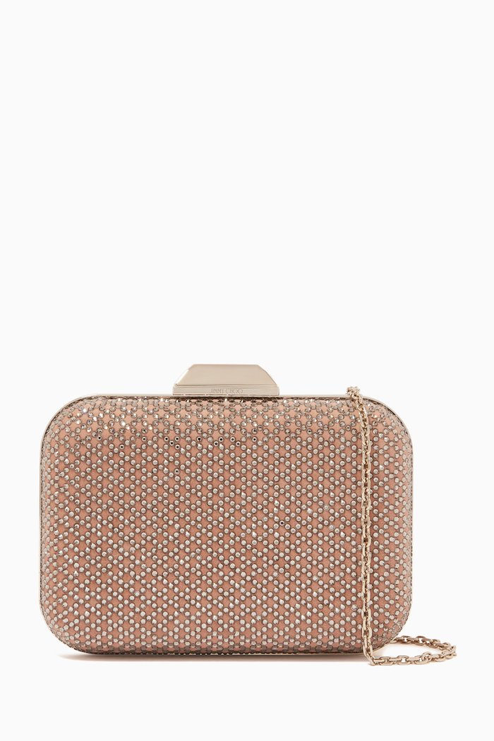 

Cloud/XL Clutch in Diamond Motif Crystal Hotfix Suede, Pink