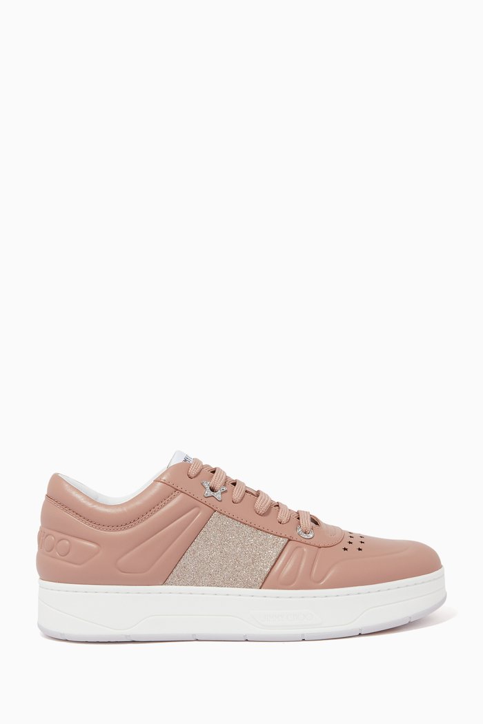 

Hawaii/F Glitter Stripe Sneakers in Leather, Pink