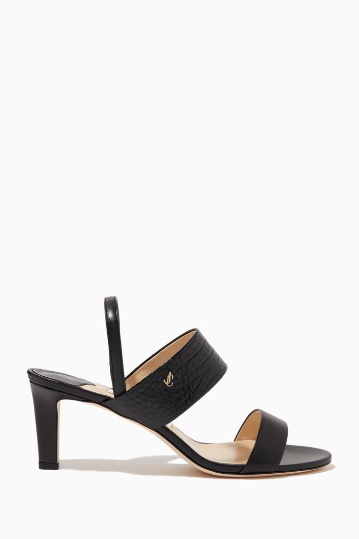 

Salise 65 Slingback Sandals in Nappa & Crocodile-Embossed Leather, Black