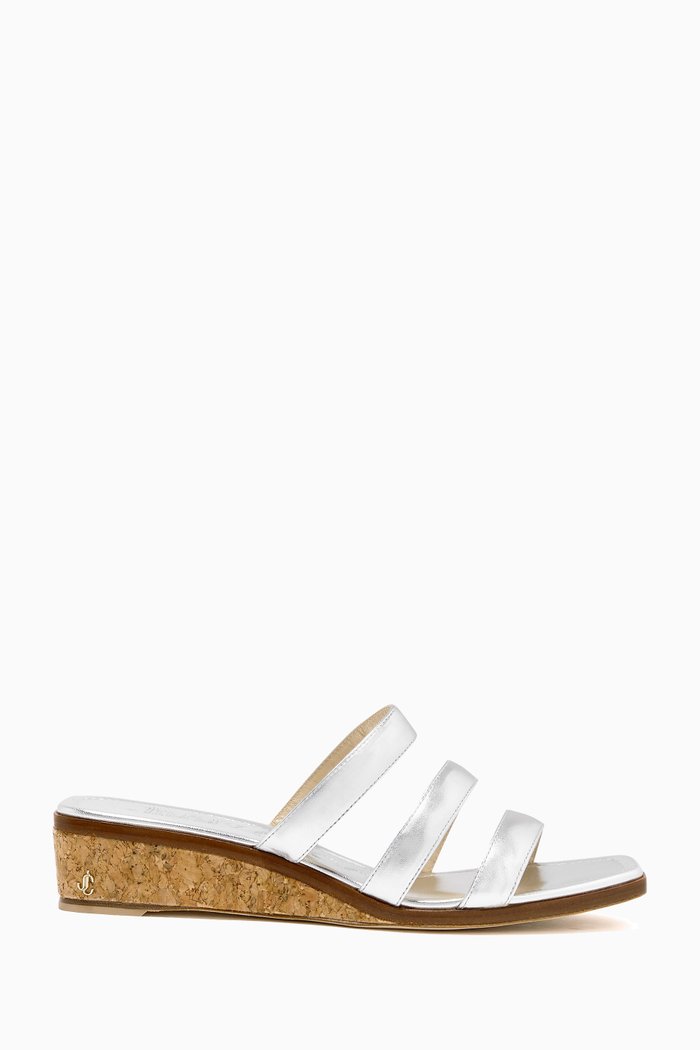 

Athenia 35 Wedge Sandals in Metallic Nappa, Silver