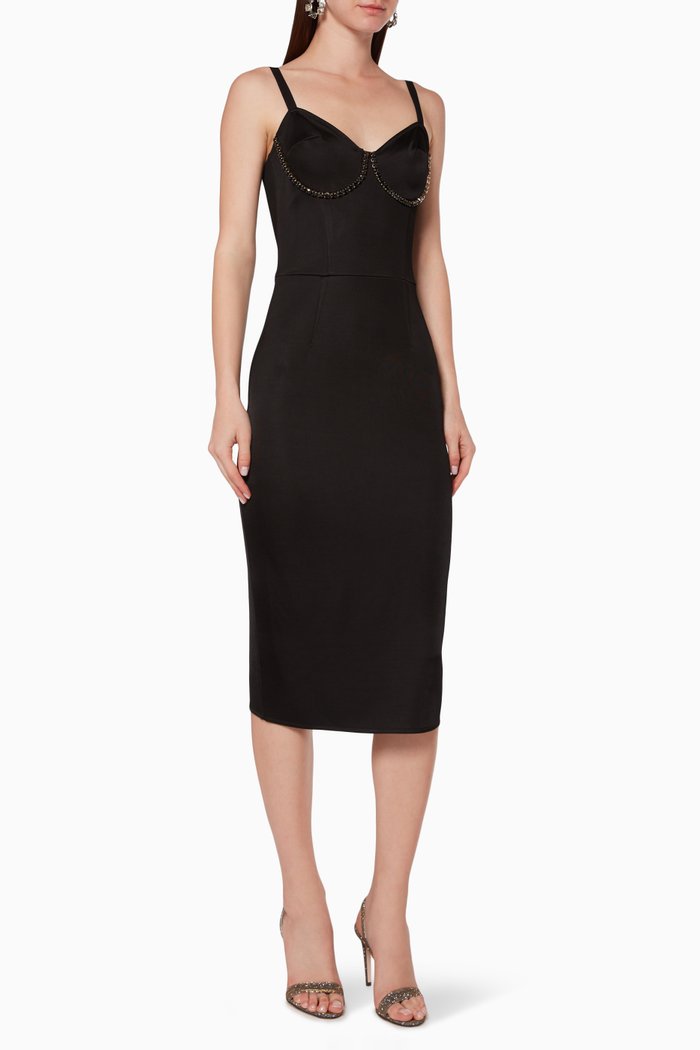 

Rhinestone Embellished Midi Dress, Black
