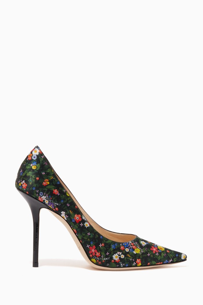 Love 100 Pumps in Ditsy-Print Silk, Black