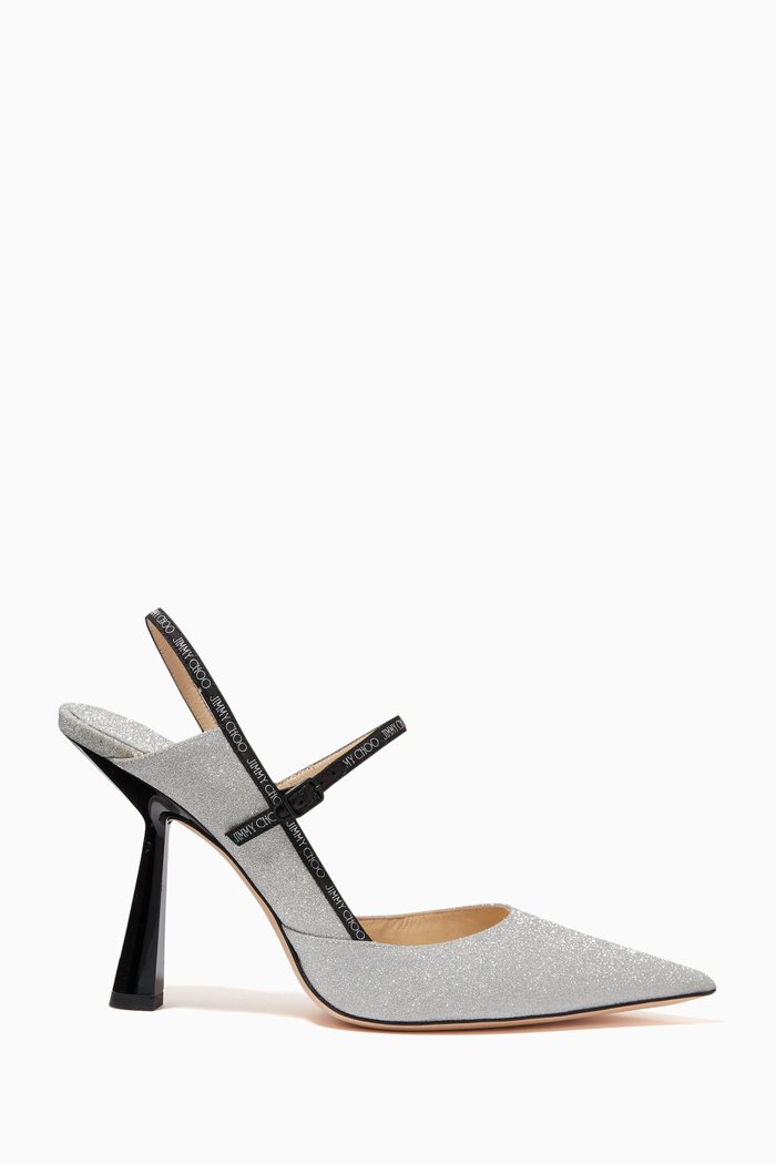 

Ray 100 Slingback Pumps in Fine Glitter Fabric, Silver