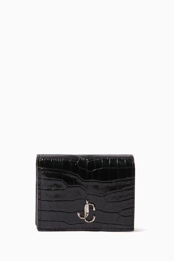 

Hanne Wallet in Shiny Croc-Embossed Leather, Black