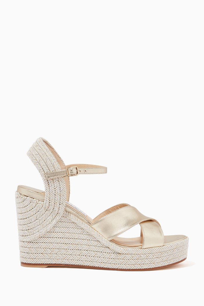 

Dellena 100 Wedge Sandals in Metallic Nappa, Neutral