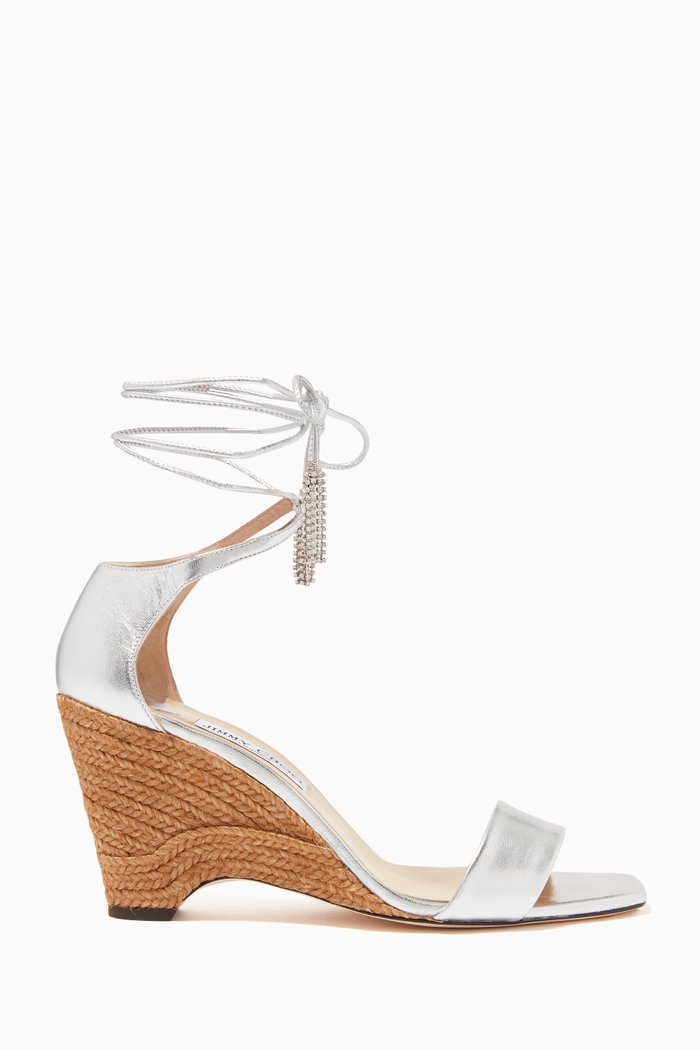 

Deva 85 Wedge Sandals in Metallic Leather, Silver