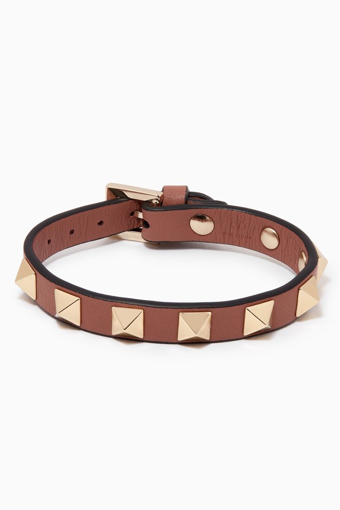 

Valentino Garavani Rockstud Bracelet in Leather, Neutral