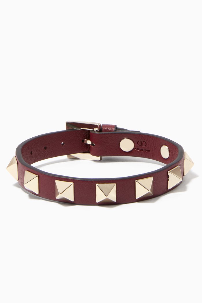 

Valentino Garavani Rockstud Leather Bracelet, Burgundy