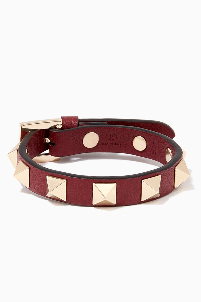 

Valentino Garavani Rockstud Leather Bracelet, Red
