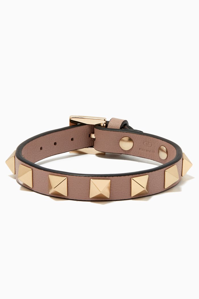 

Valentino Garavani Rockstud Bracelet in Leather, Neutral