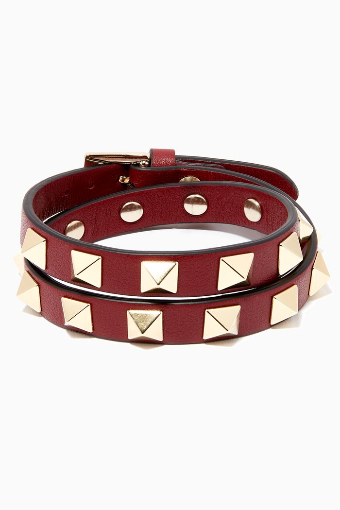 

Valentino Garavani Rockstud Bracelet in Leather, Burgundy