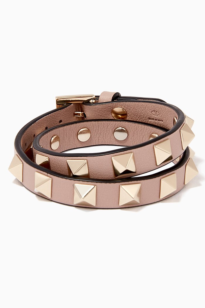 

Valentino Garavani Rockstud Bracelet in Leather, Neutral