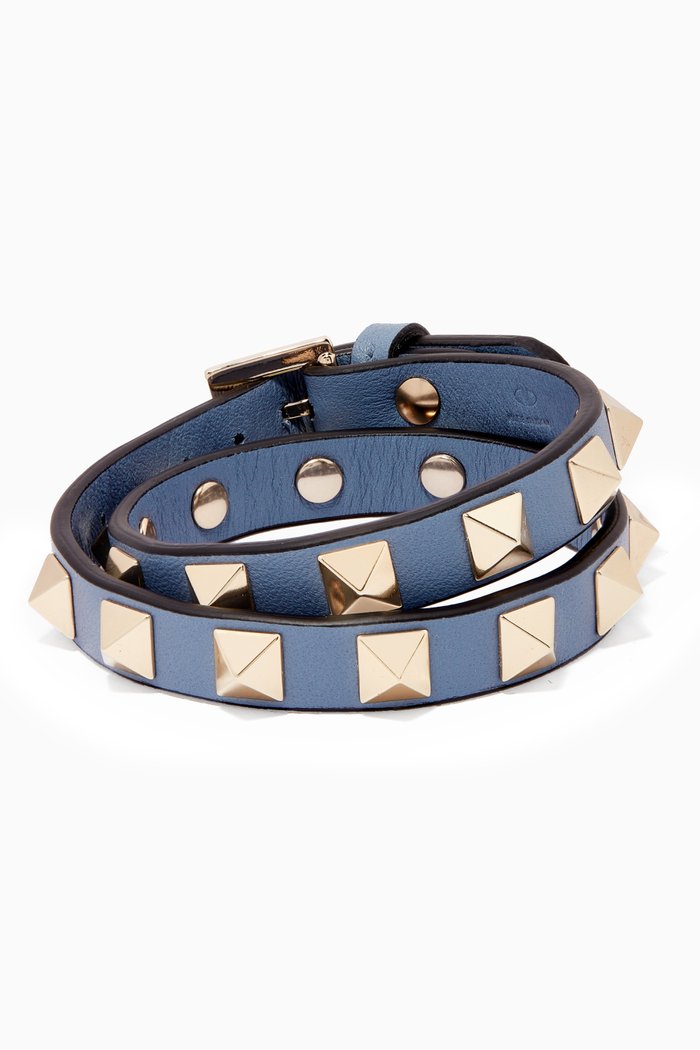 Valentino Garavani Rockstud Bracelet in Leather, Blue