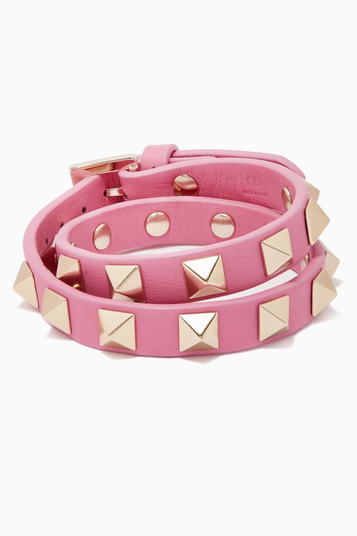 

Valentino Garavani Rockstud Bracelet in Leather, Pink
