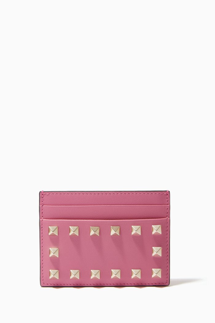 

Valentino Garavani Rockstud Card Holder in Leather, Pink