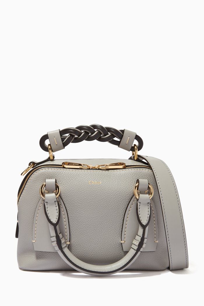 

Small Daria Shoulder Bag in Grained & Shiny calfskin, Grey