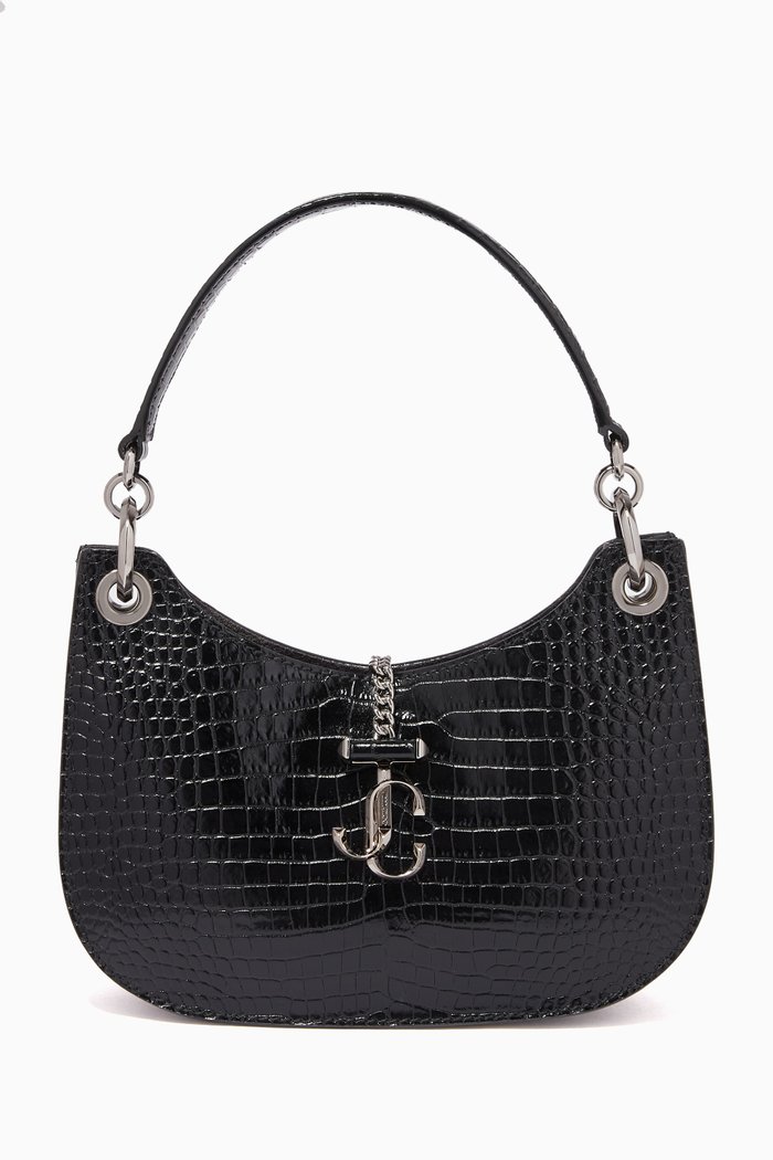 

Varenne Hobo/S Handbag in Croc-Embossed Leather, Black