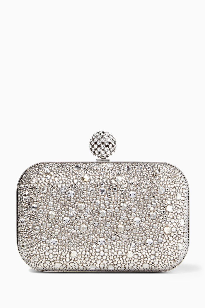 Cloud Crystal-embellished Clutch Bag in Suede, Neutral