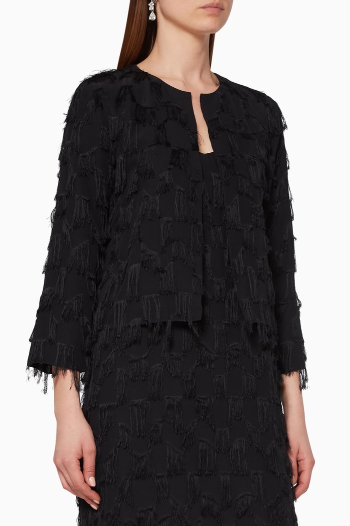 

Sahara Fringed Jacquard Jacket, Black