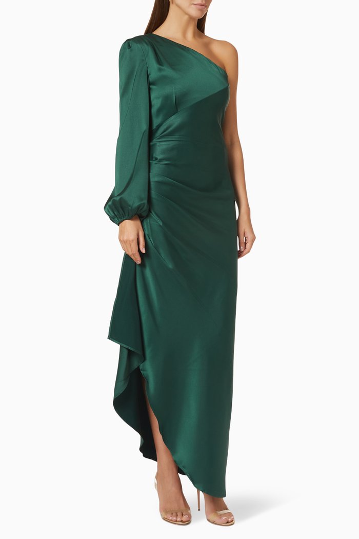 

Leon One Shoulder Gown in Satin, Green