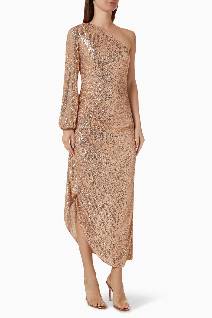 

Leon One Shoulder Gown in Sequin, Rose gold