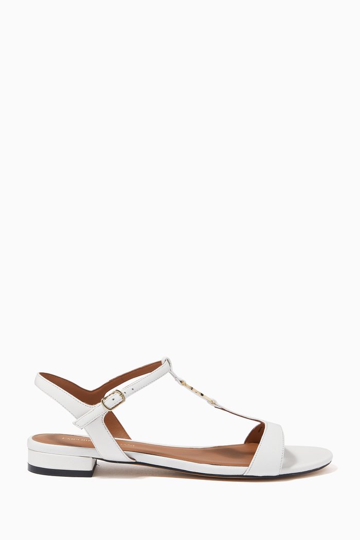 

EA Badge T-Bar Sandals in Calf Leather, White