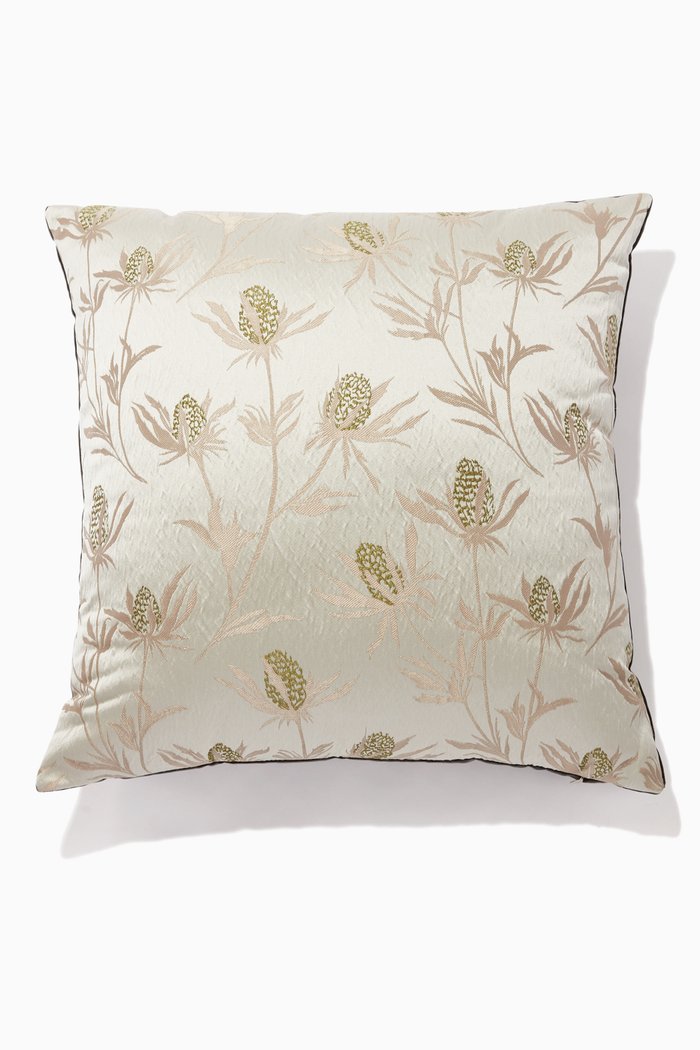 Flowery Embroidered Cushion, 60 x 60, Multicolour