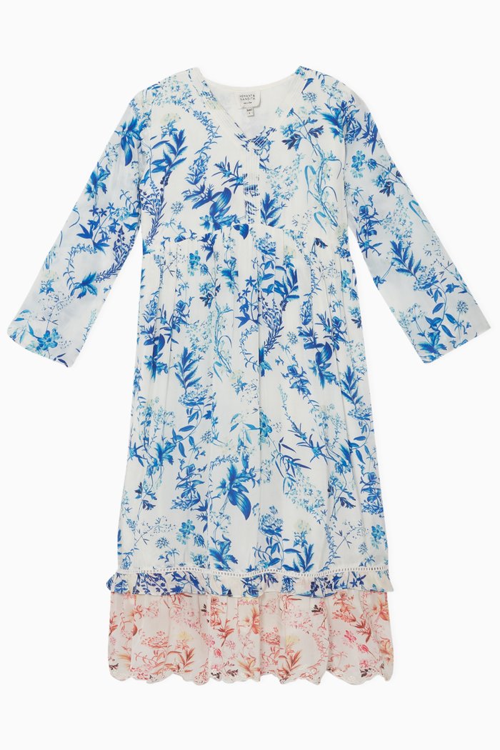 

Printed Contrast Hem Dress, Blue