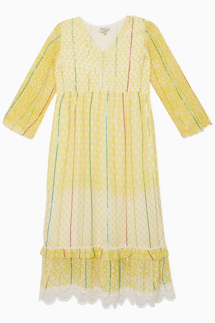 Metallic Striped Dress, Yellow