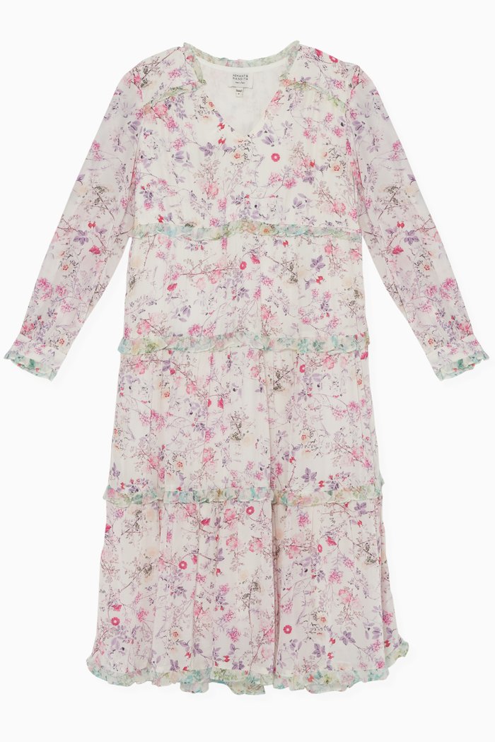

Floral Print Ruffled Dress, White