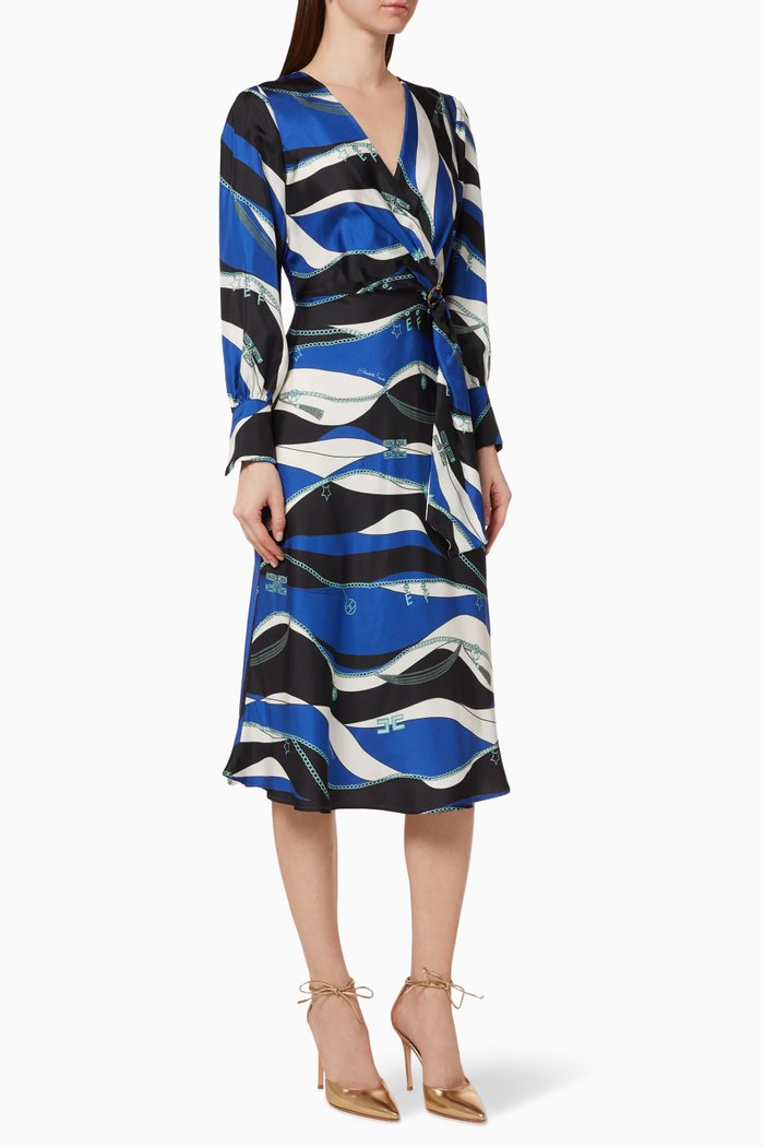 

Printed Silk Midi Dress, Black