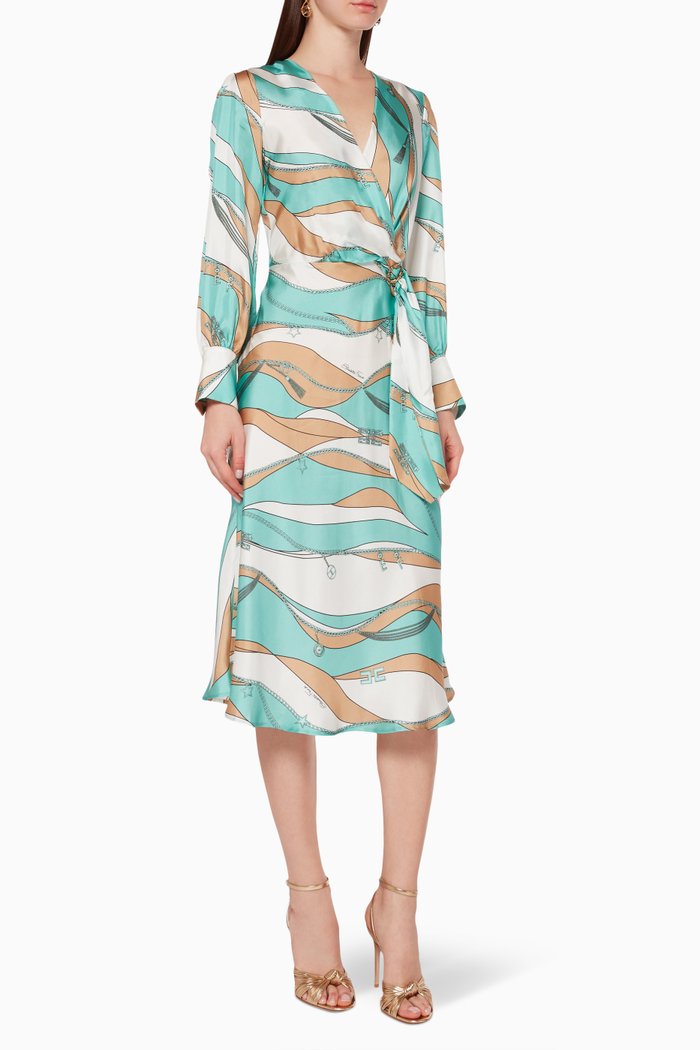 

Printed Silk Midi Dress, Blue