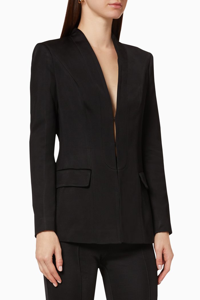 

Plunging V-Neckline Jacket, Black