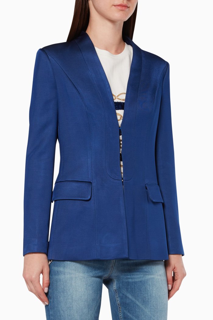 

Plunging V-Neckline Jacket, Blue