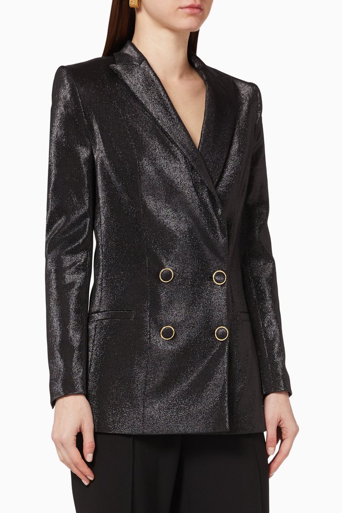 

Lurex Double-Breasted Lapel Jacket, Black