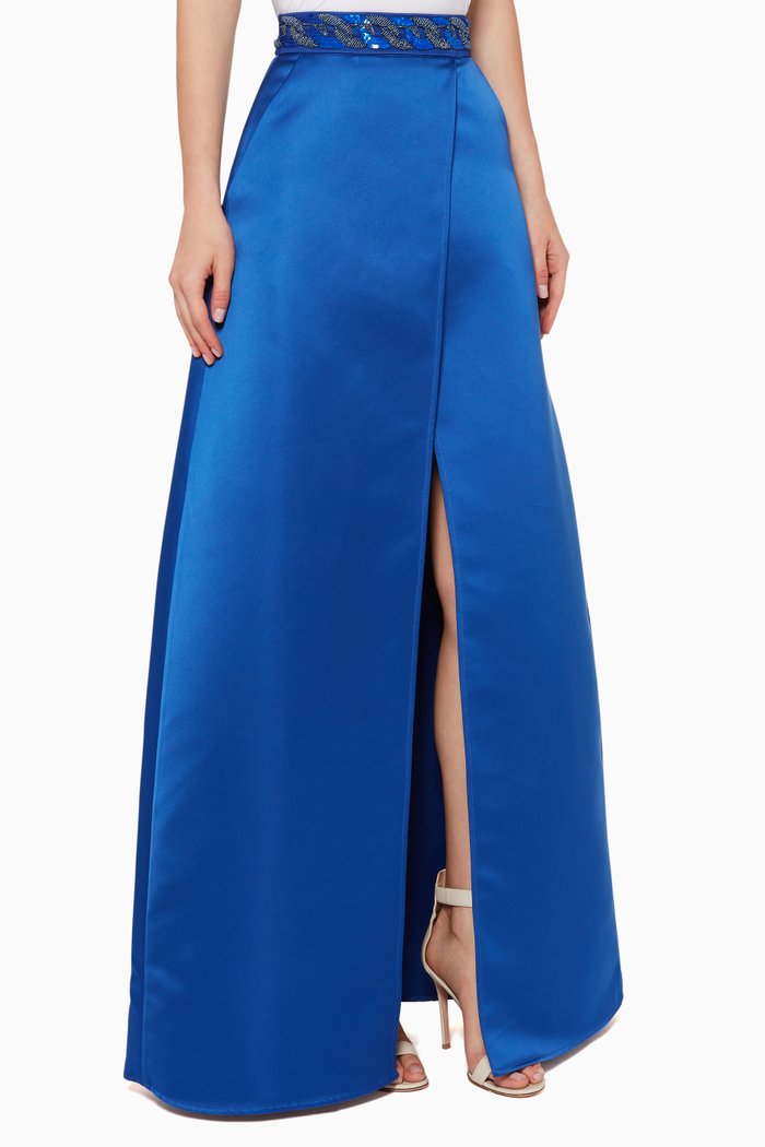 

Duchess Satin Maxi Wrap Skirt, Blue