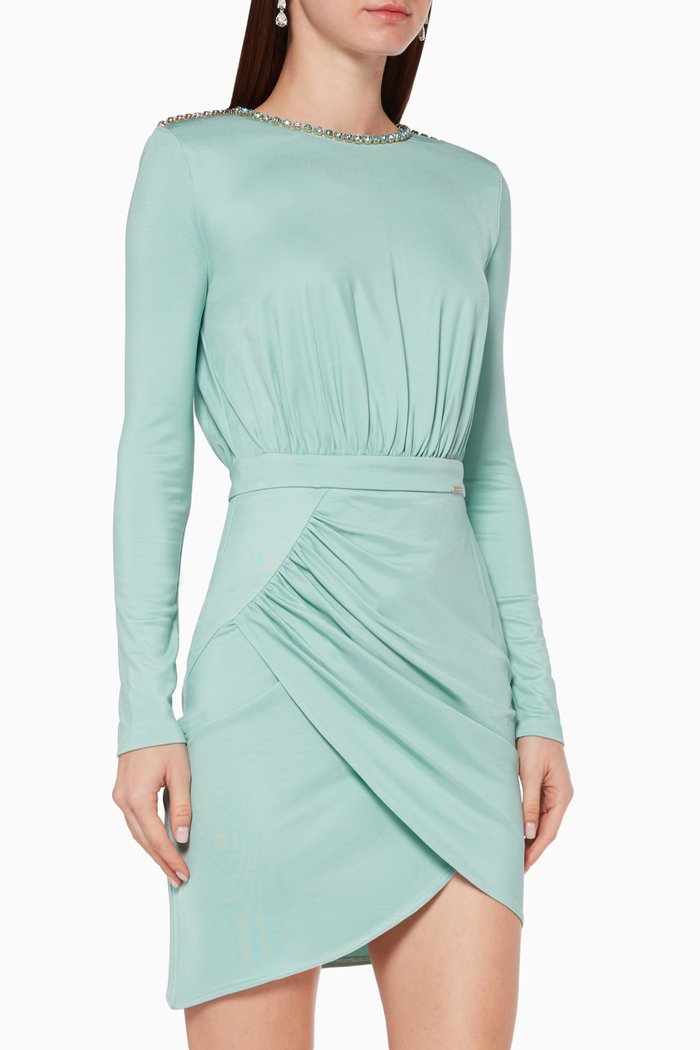

Embellished Drape Mini Dress, Blue