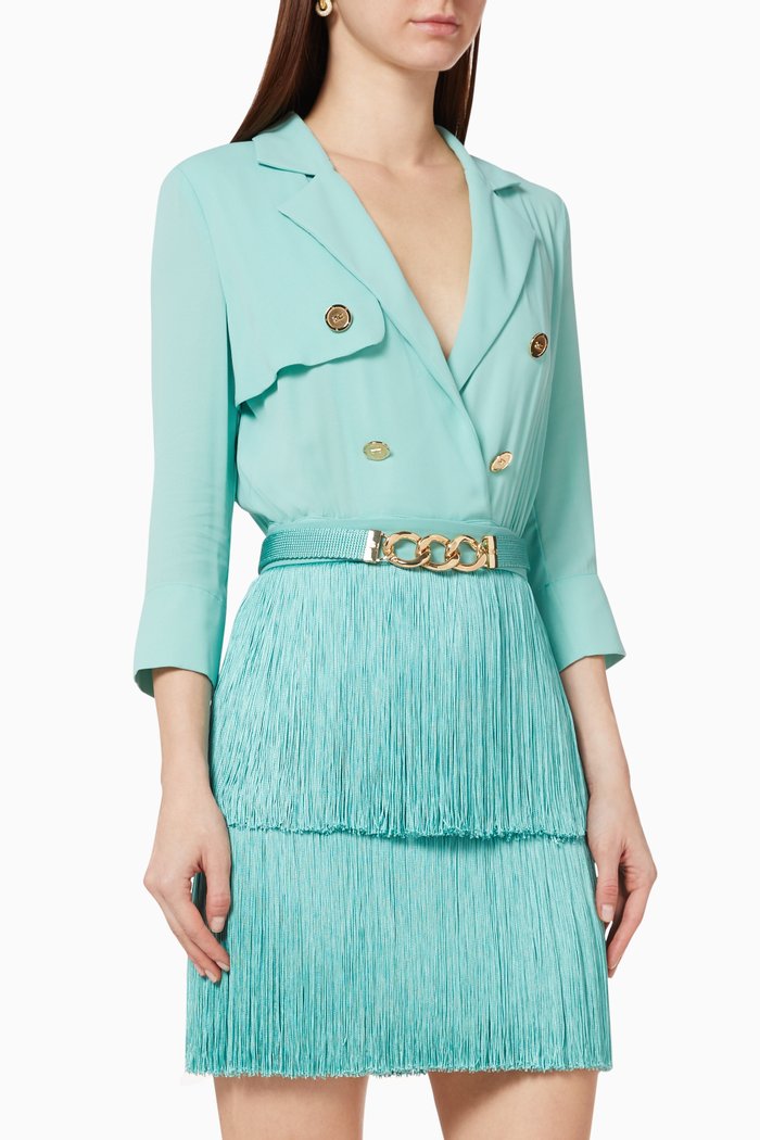 

Belted Fringe Mini Dress, Blue