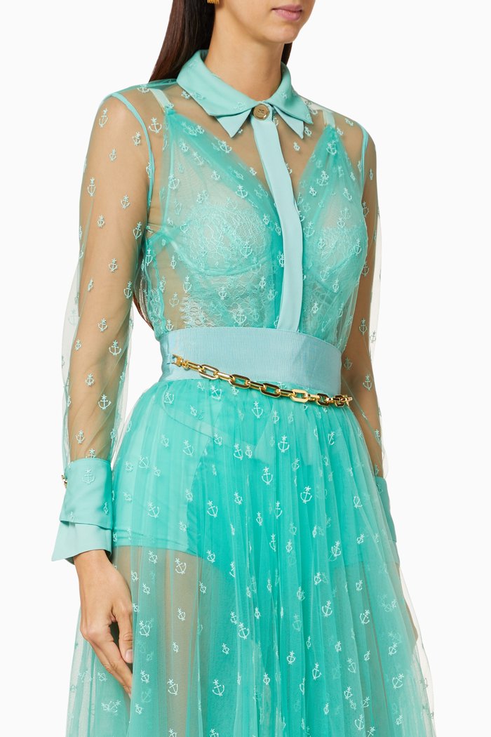 

Embroidered Tulle Shirt, Blue