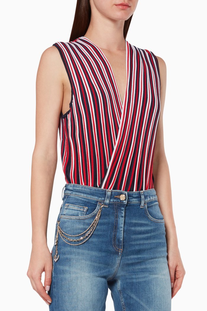 

Striped Knit Bodysuit, Blue
