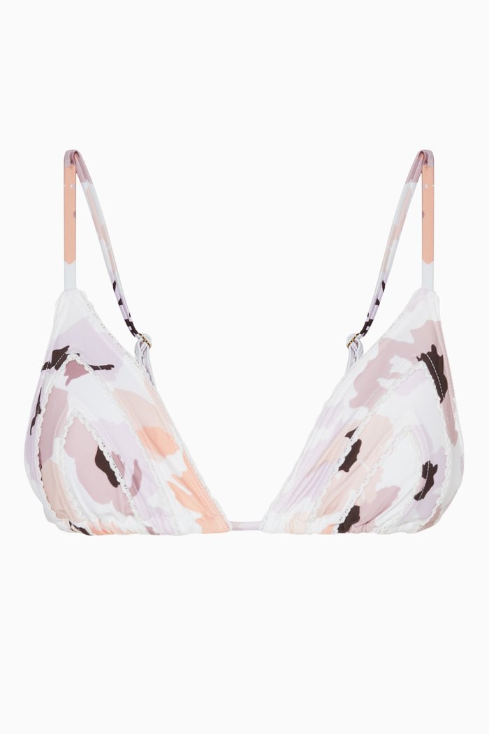 

Printed Triangle Bikini Top, Purple