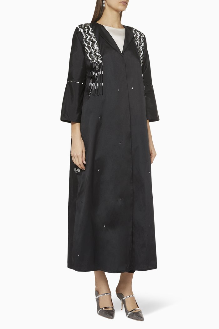 

Embroidered Long Sleeve Abaya, Black