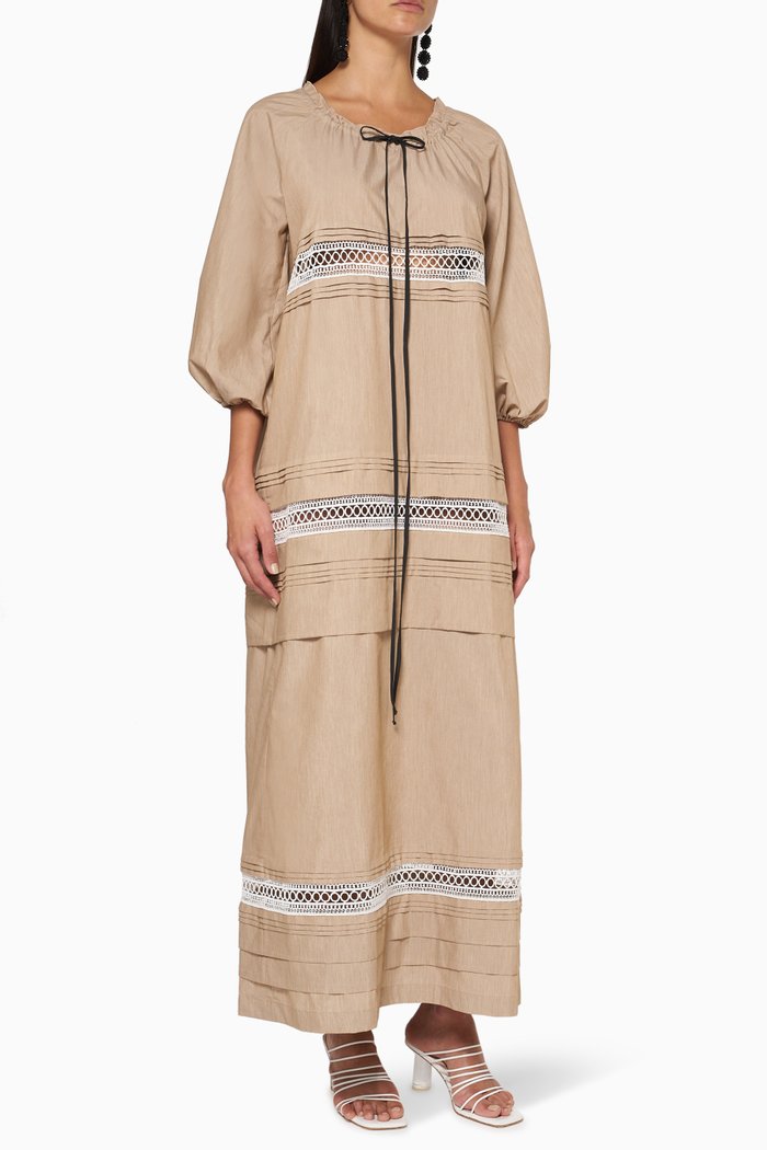Tiered Cotton Maxi Dress, Neutral