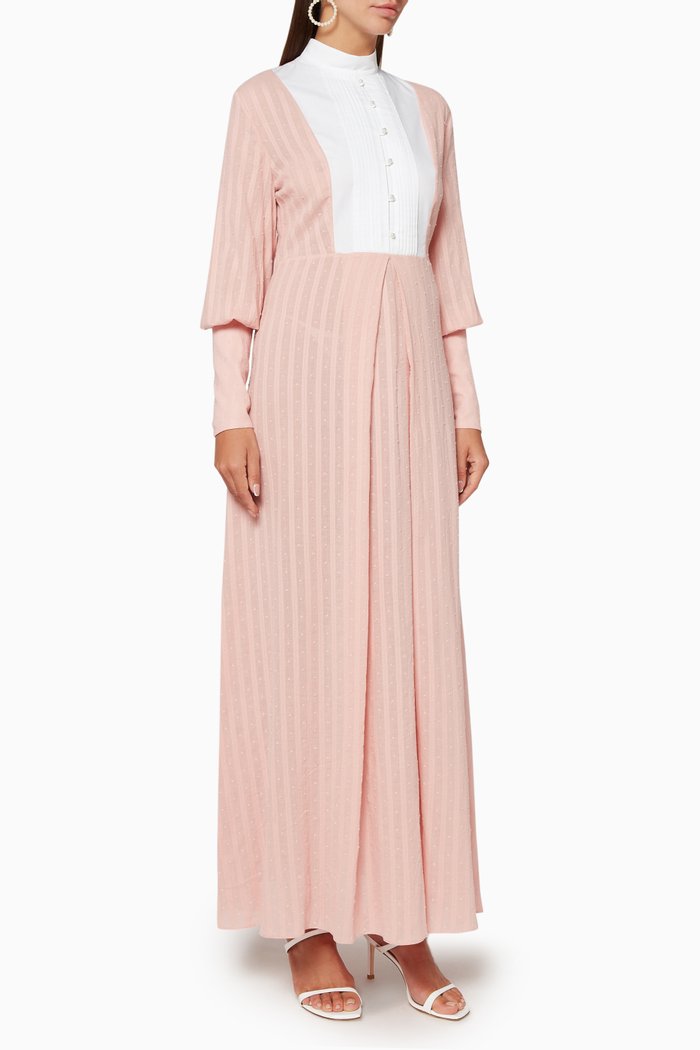 

Tuxedo Striped Cotton Dress, Pink