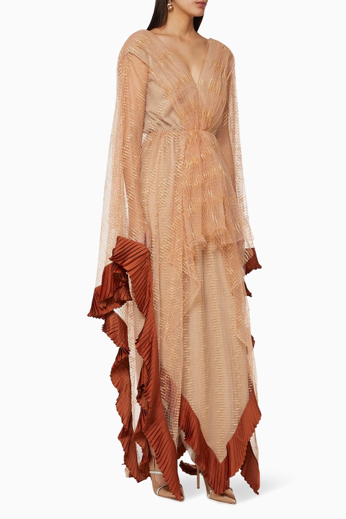 

Asymmetric Tulle Dress, Brown