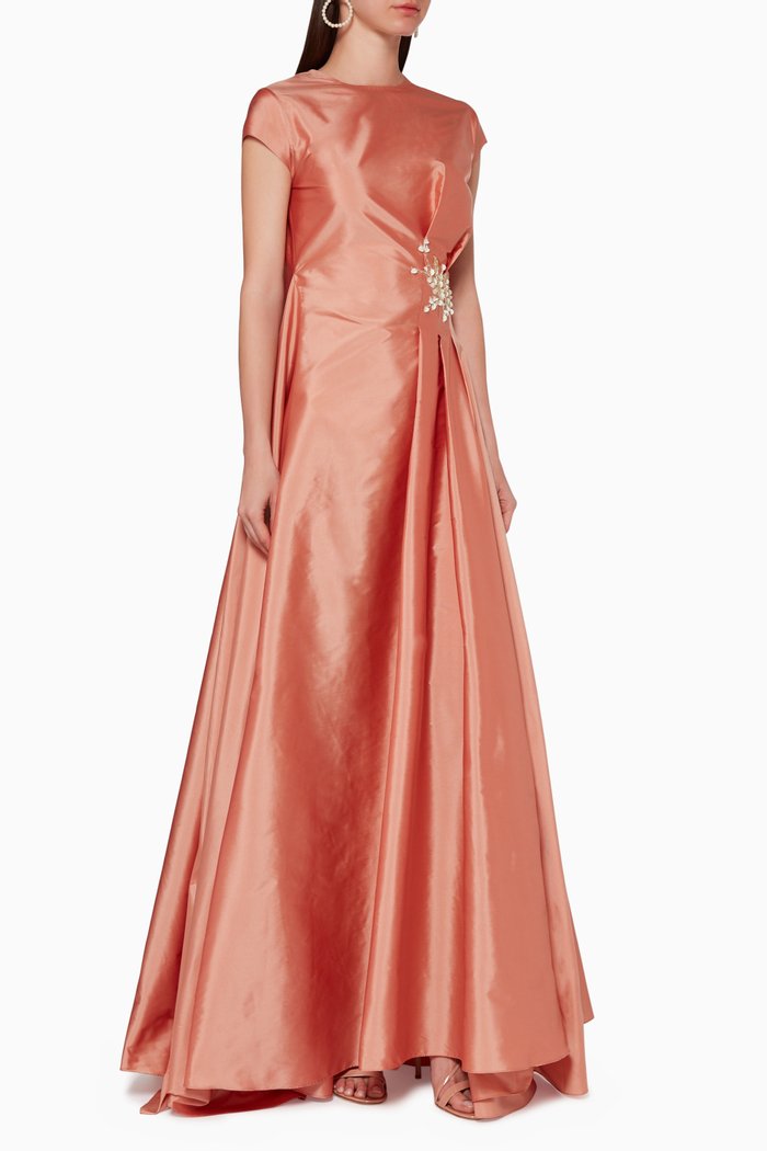 Asymmetric Embellished Silk Dress, Pink