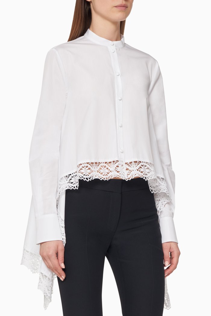

Lace-Trimmed Cotton Shirt, White